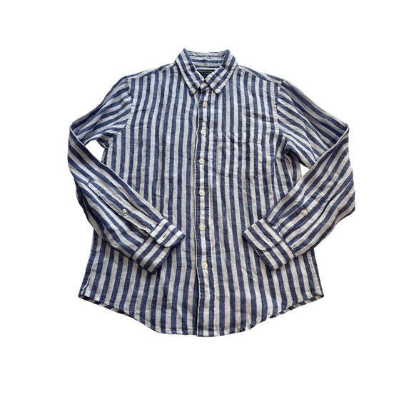 Abercrombie & Fitch Linen Button Down Shirt in Blue White - Picture 1 of 3